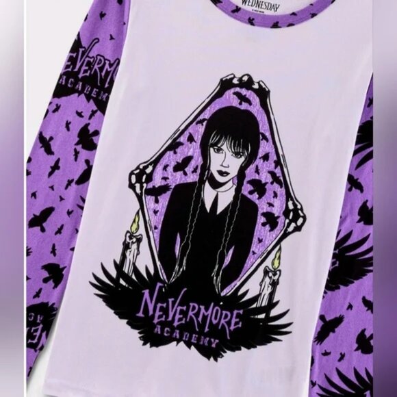Girls WEDNESDAY Addams Nevermore Academy Hacci Knit Pajamas Size 4 6 10 NWT - Picture 3 of 3